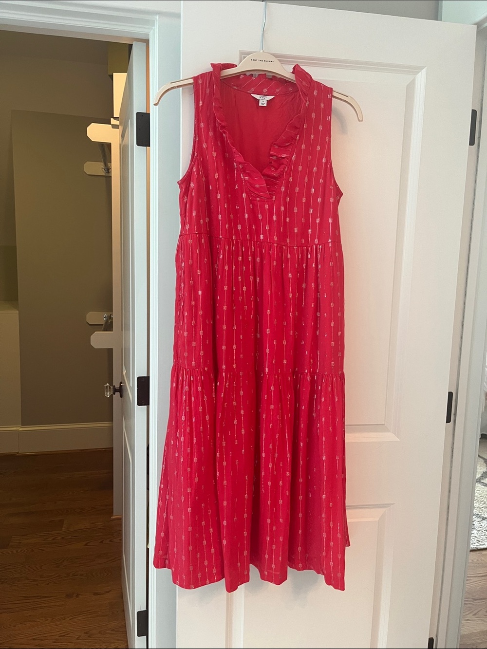crown & ivy Hot Pink Sleeveless Ruffle V-Neck Tiered Maxi Dress
